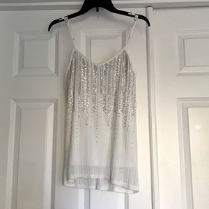 WHBM white silver beaded sweater tank, NWT